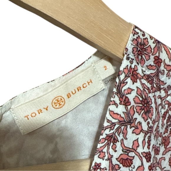 EUC - Tory Burch Floral Print Tie Waist Blouse - Size 2 - Picture 6 of 7